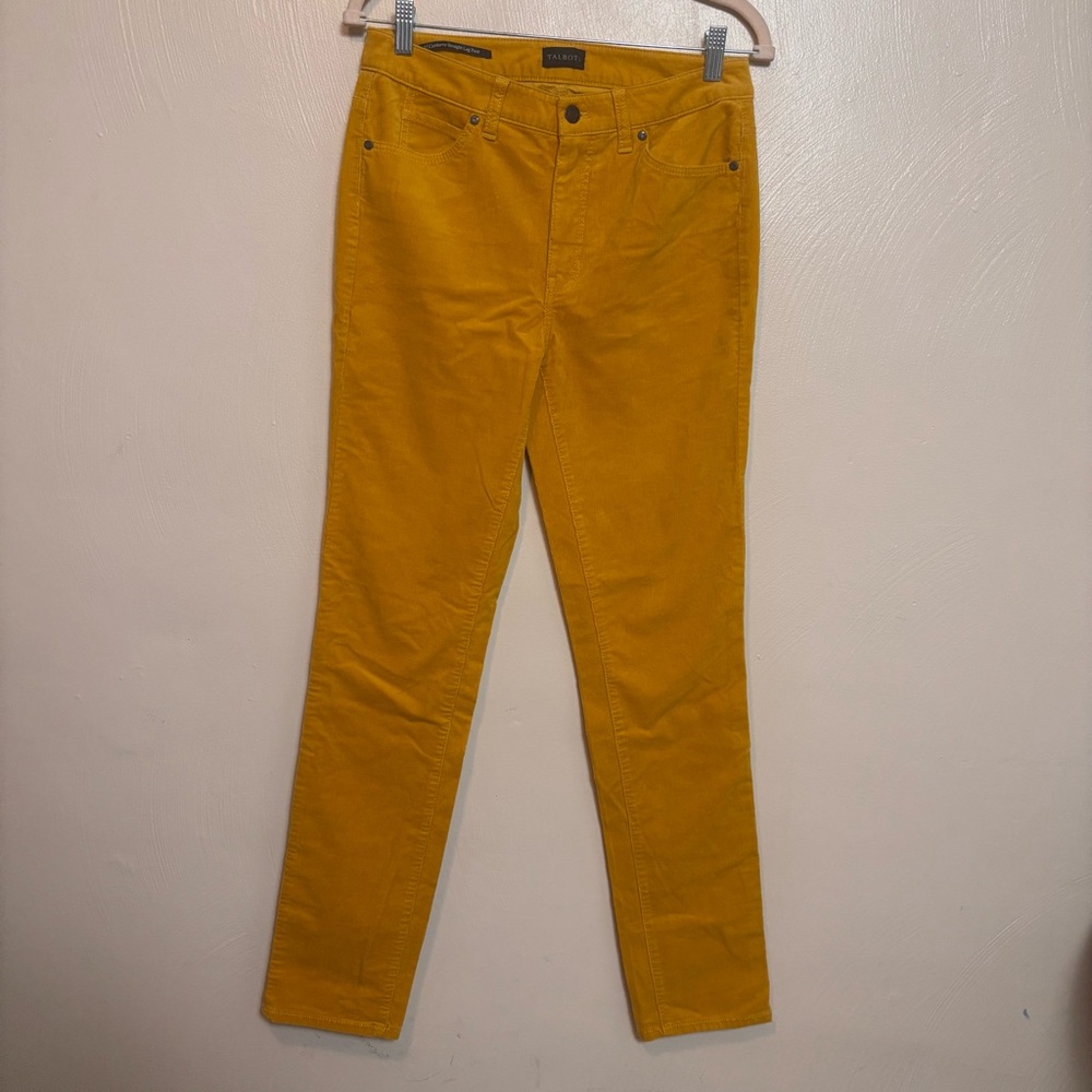 Talbots Women's Straight Leg Corduroy Pants Button Zipper Mustard Yellow Size 2 - Picture 2 of 9